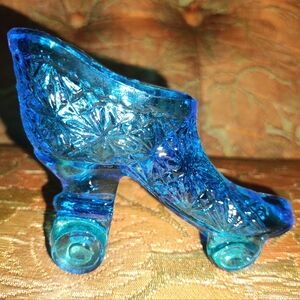 Vintage Fenton Glass Blue Roller Skate Shoe Figure Decor 4 3/4" Long